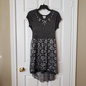 Iris & Ivy Girls Formal Party Hi-Low Dress ~ Black and Sparkly Silver ~ Sz 12/14